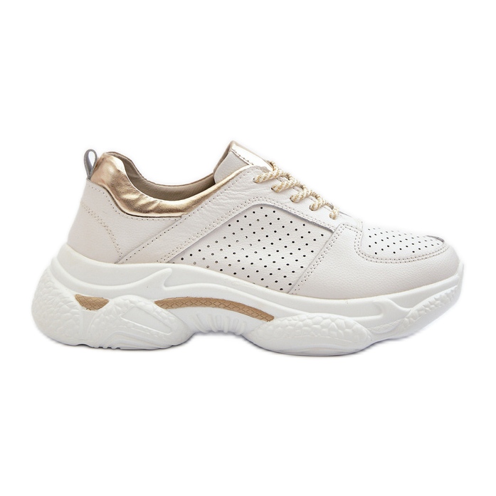 Zapatillas de mujer de piel con suela gruesa Dzumati blanco y dorado Zapatillas de mujer de piel con suela gruesa Dzumati blanco y dorado