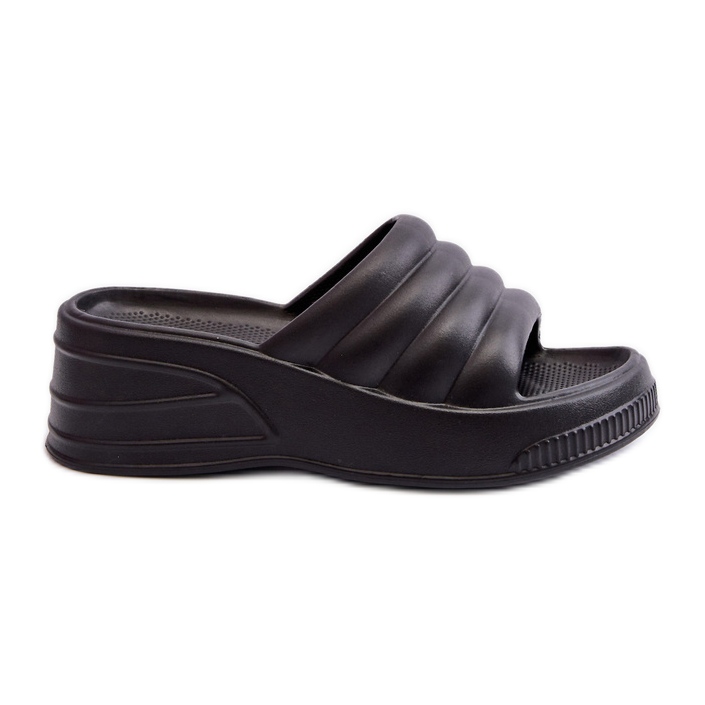 Chanclas ligeras de espuma para mujer con cuña y plataforma, Negro Tendrea