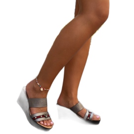 Mules de cuña Raja gris oscuro metalizado