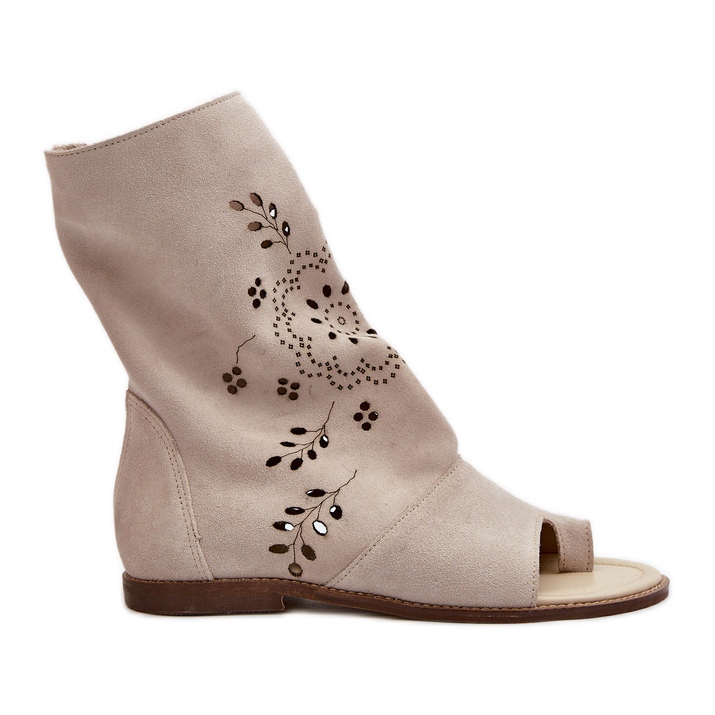 Zazoo 3437 Sandalias de ante con cremallera superior para mujer beige claro