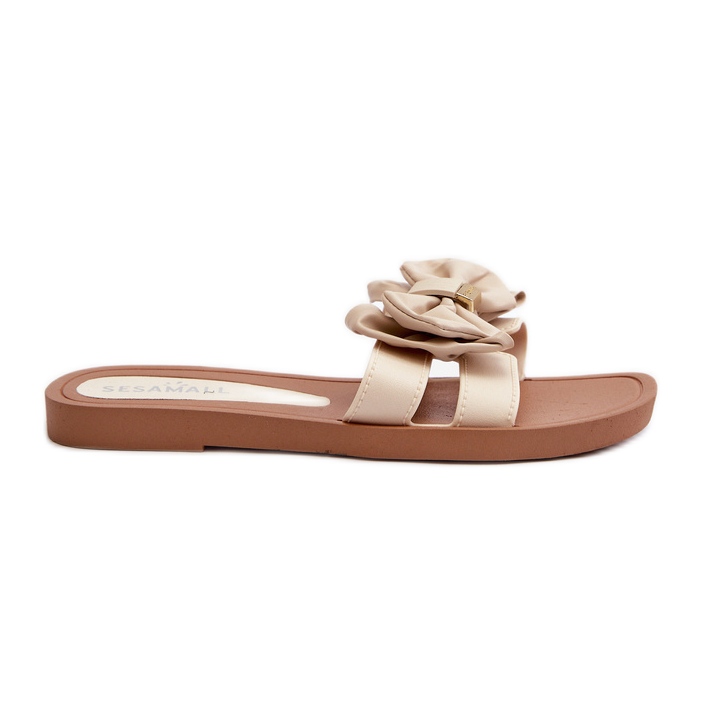 Chanclas de mujer beige con lazo Rivarina