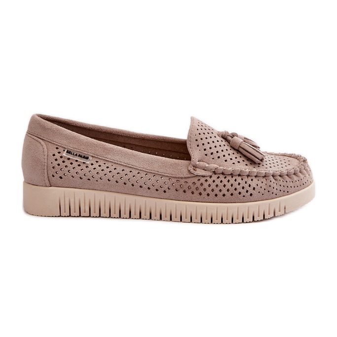 Mocasines Calados de Mujer Confeccionados en Ante Ecológico, Tinami Beige