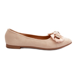 Bailarinas de mujer en ante ecológico con lazo y broche, Satris beige claro