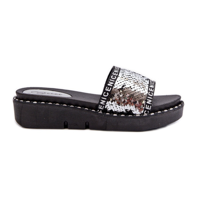 Chanclas de mujer con lentejuelas negro y plateado Rivanique plata