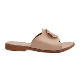 De mujer tacón plano chanclas con decoración Beige Rivashea