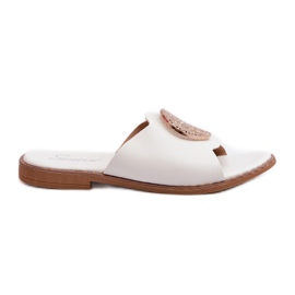 Chanclas de mujer con tacón plano y decoración, blanco Rivashea