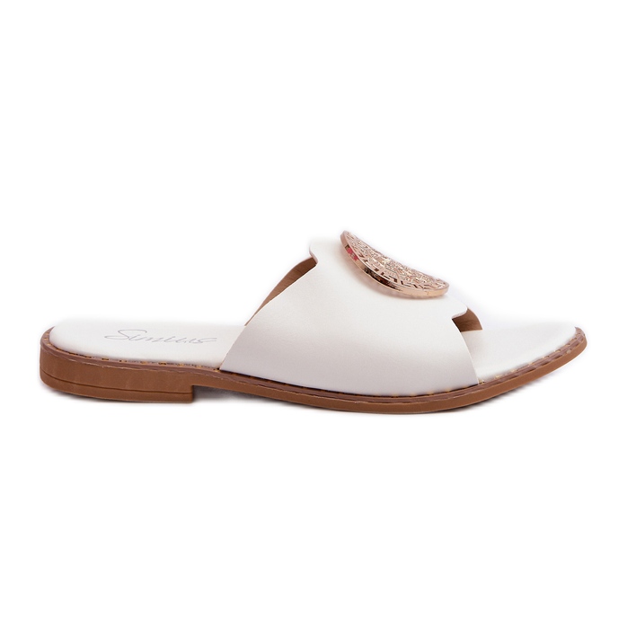 Chanclas de mujer con tacón plano y decoración, blanco Rivashea