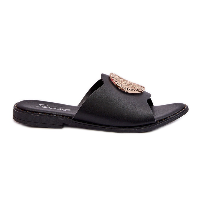 Chanclas de mujer con tacón plano y decoración, negro Rivashea Chanclas de mujer con tacón plano y decoración, negro Rivashea
