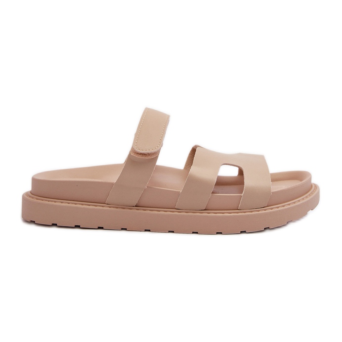 Chanclas Mujer Piel Ecológica Con Velcro Beige Claro Silaka