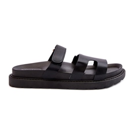 Chanclas Mujer Piel Ecológica con Velcro, Negro Silaka