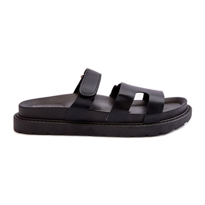 Chanclas Mujer Piel Ecológica con Velcro, Negro Silaka