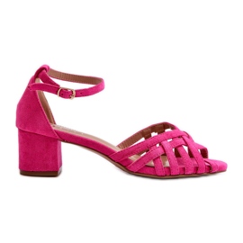 Sandalias De Mujer De Ante Ecológico Con Tacón Bajo Fucsia Monsha rosado