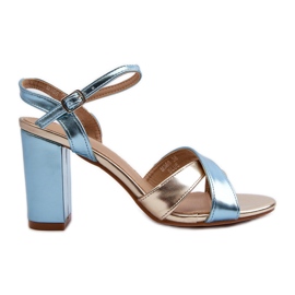 Sandalias Tacón Piel Ecológica Azul y Dorado Abilica Sandalias Tacón Piel Ecológica Azul y Dorado Abilica