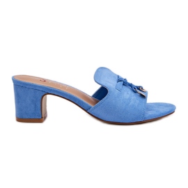 Chanclas de Mujer de Ante Ecológico con Tacón Alto, Yemenna Azul