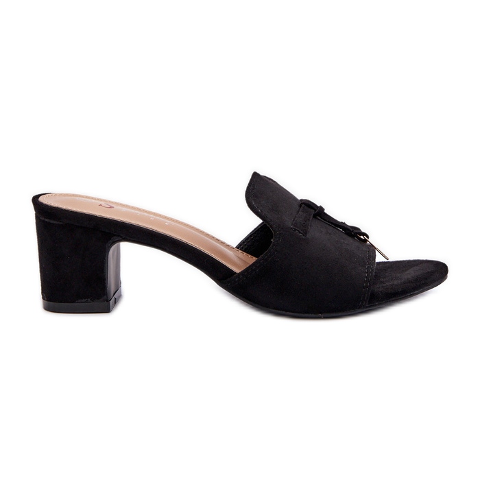 Chanclas De Mujer Con Tacón Alto De Ante Ecológico, Negro Jemenna