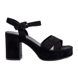 Sandalias de Mujer Confeccionadas en Ante Ecológico con Tacón Alto y Plataforma, Negro Sakane