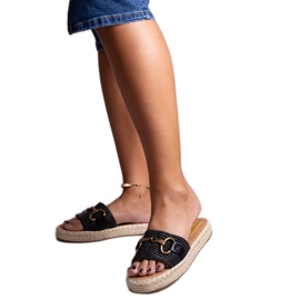 Chanclas alpargatas negras con hebilla dorada de Feorie negro