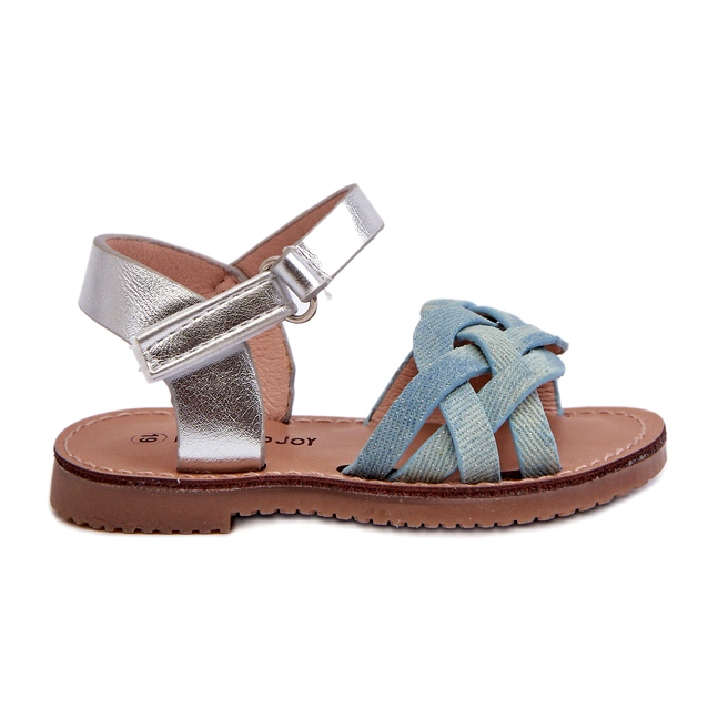Sandalias infantiles azules con cierre de velcro y tiras entrelazadas