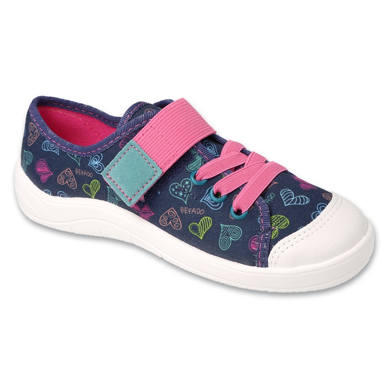 Pantuflas infantiles befado con corazones con velcro 351Y035 azul marino