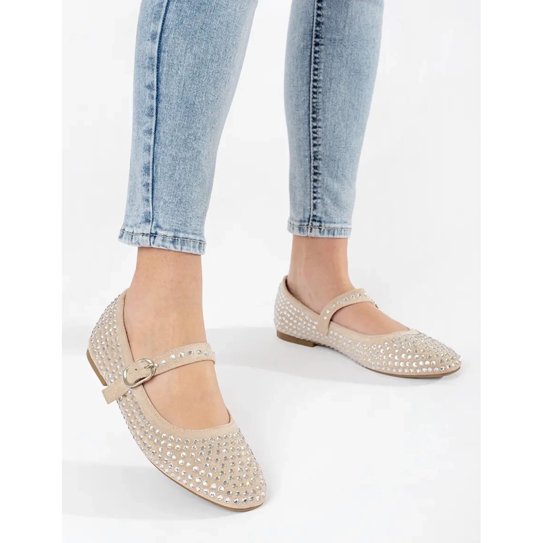Bailarinas mujer beige con circonitas