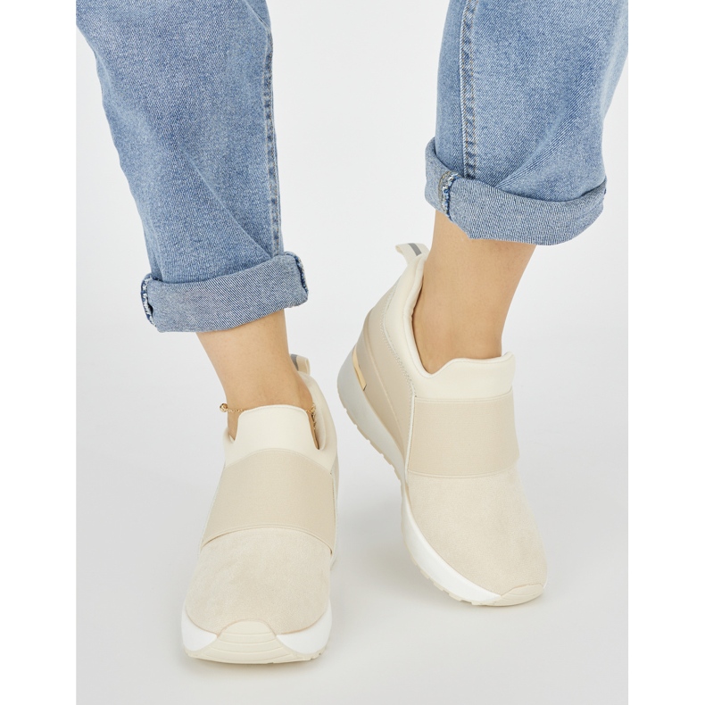 Deportivas cuña mujer beige claro