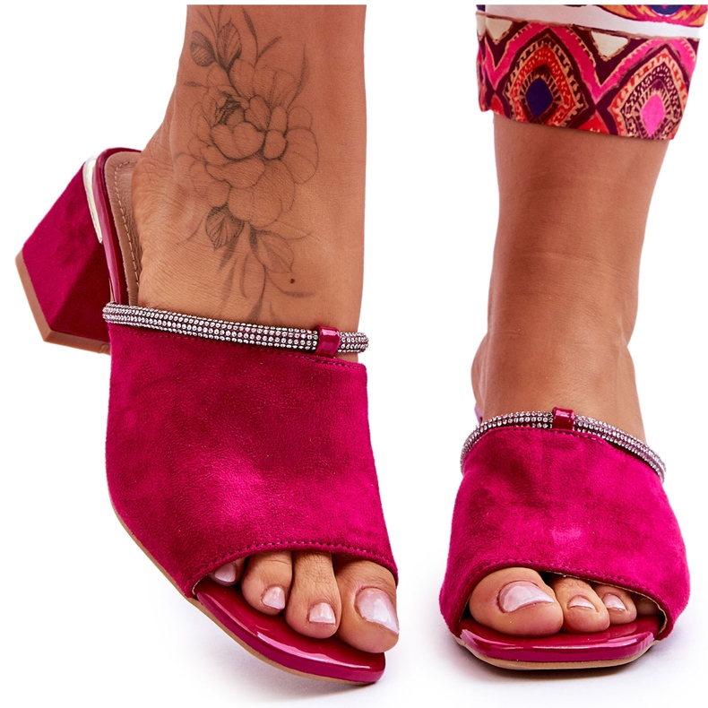 S.Barski Flip-flops de gamuza para mujeres con tacones altos S. Barski KV-612-2 Fuksja rosado