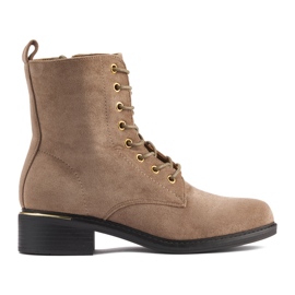 Botines de mujer beige con cordones y tacón bajo