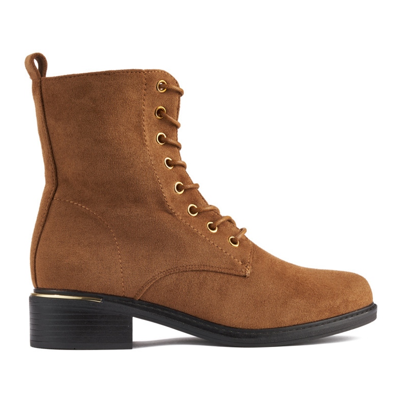 Botines de mujer marrones con cordones y tacón bajo marrón