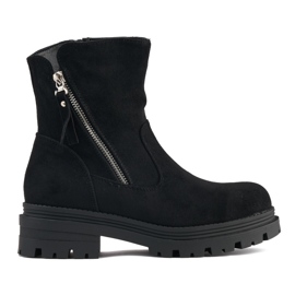 Botines de mujer negros con cremallera decorativa.