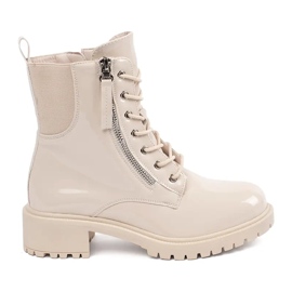 Botines de mujer charol beige con plataforma