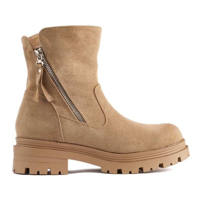 Botines de mujer beige oscuro con cremallera decorativa Botines de mujer beige oscuro con cremallera decorativa