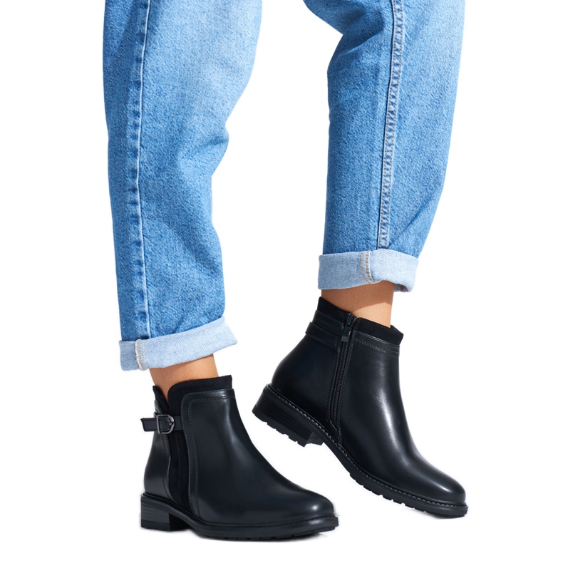 Botines negros de tacón bajo para mujer
