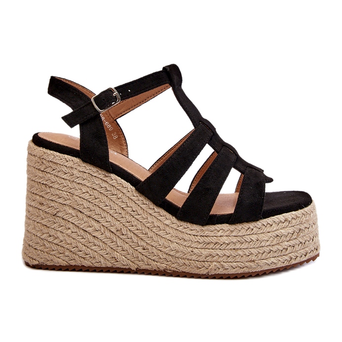 Sandalias de mujeres alpargadas para cuña con trenza negra negro