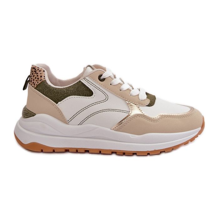 Deportivas de Mujer con Plataforma en Piel Ecológica, Beige y Verde Issatta