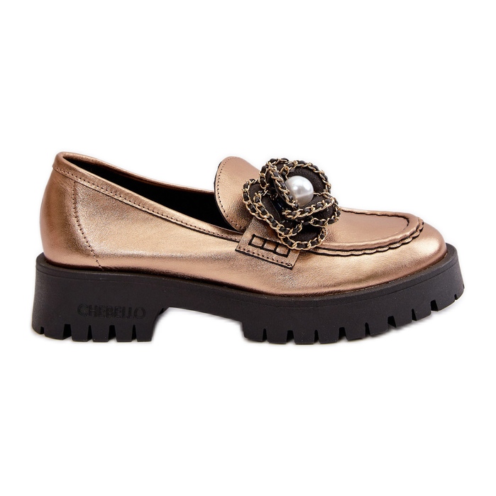 Mocasines Mujer Piel Decorado Flor Dorado CheBello 4520