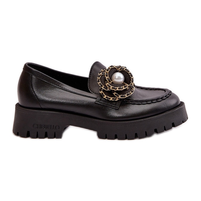 Mocasines Mujer Piel Decorado Flor Negro CheBello 4520