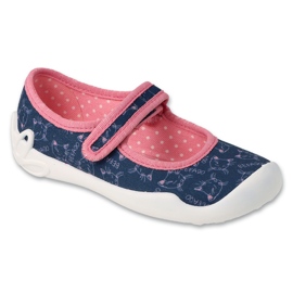 Pantuflas infantiles befado con velcro 114X533 azul marino/rosa
