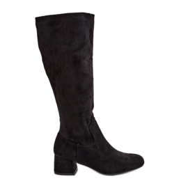 Botas por encima de la rodilla de mujer Eco Suede con cremallera negro Elitara