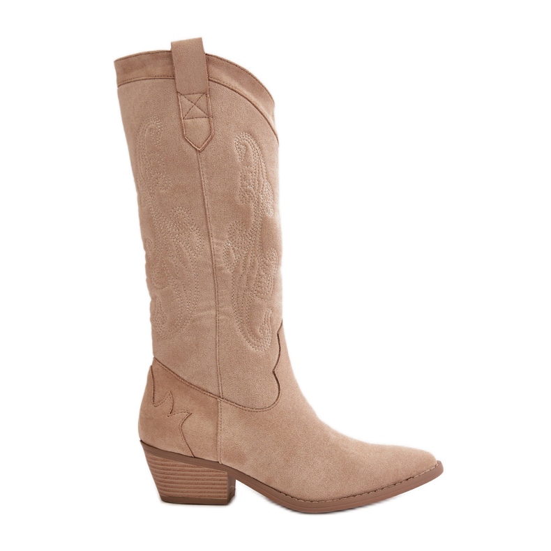 Botas Cowboy Mujer Tacón Bajo Confeccionadas en Ante Ecológico, Beige Ligelia