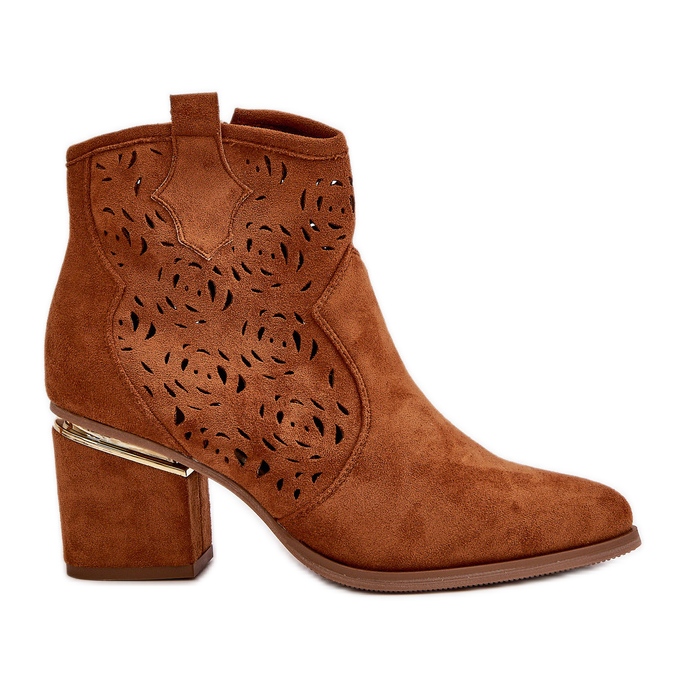 Botas Vaqueras Caladas Con Tacón Alto Y Cierre Con Cremallera Camel Vosilara marrón
