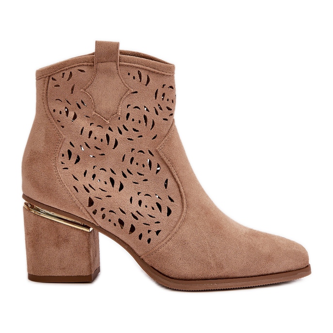 Botas Vaqueras Caladas Con Tacón Alto, Cierre Con Cremallera, Vosilara Beige Botas Vaqueras Caladas Con Tacón Alto, Cierre Con Cremallera, Vosilara Beige