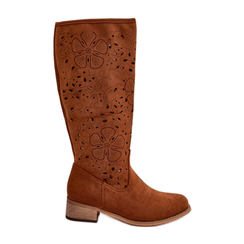 Botas Mujer Tacón Calado Ante Ecológico Cierre Cremallera Camel Orquídeas marrón