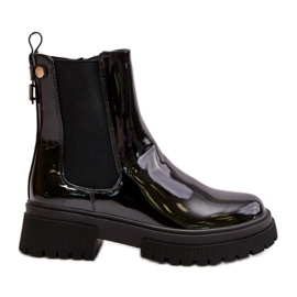 Botines De Charol Con Cremallera, Aislados Negro Groesta