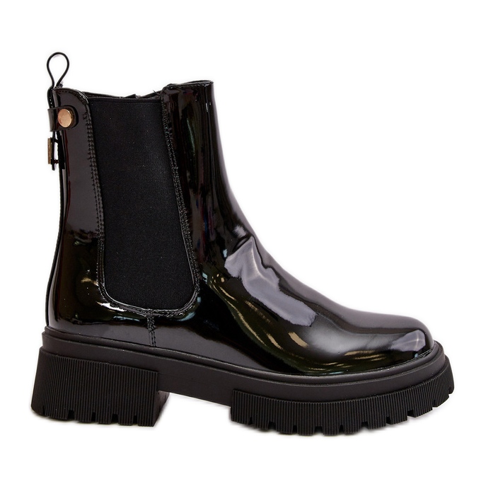 Botines De Charol Con Cremallera, Aislados Negro Groesta