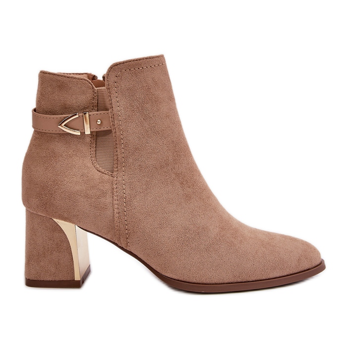 Botines de mujer con tacón alto, cierre con cremallera, ante ecológico beige oscuro Bonucci