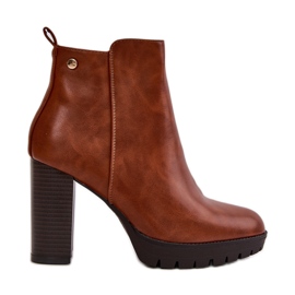 Botas aislantes de mujer con tacón alto y cierre con cremallera, Camel Bioria marrón