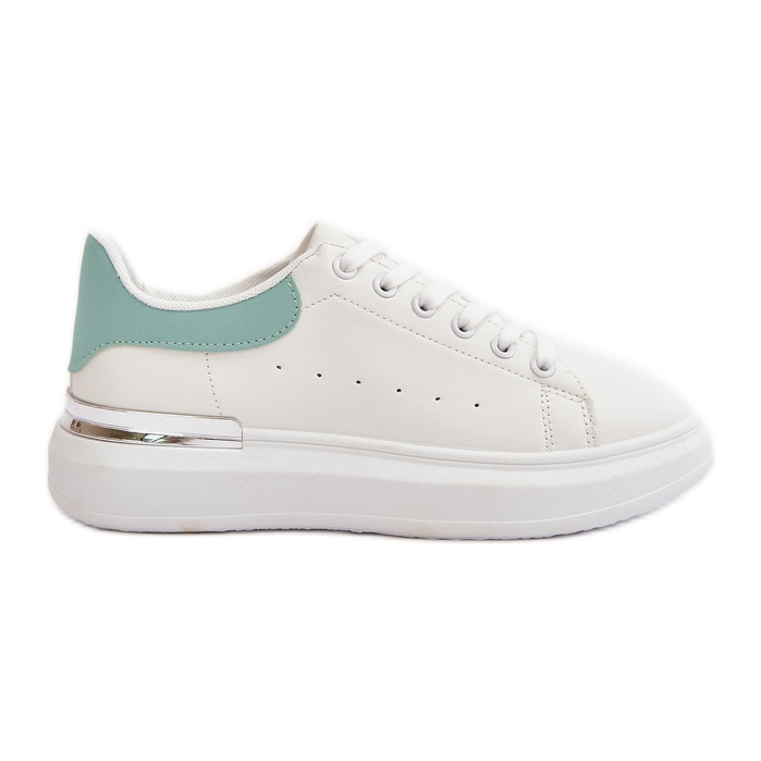 Zapatillas Deportivas de Mujer con Plataforma Baja Fabricadas en Piel Ecológica, Blanco y Verde, Nevelena