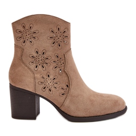 Jezzi Botines De Ante Ecológico Beige Con Parte Superior Calada En Tacón Alto Nevishiia