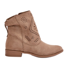 Jezzi Botas bajas de mujer caladas con cierre de cremallera, Irinette beige