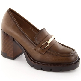 Zapatos mocasín de mujer marrones con tacón alto, Potocki 12465 marrón